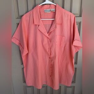 Basic Editions Plus Sz22W Melon Pink Short Sleeves Collar Button Down Cotton